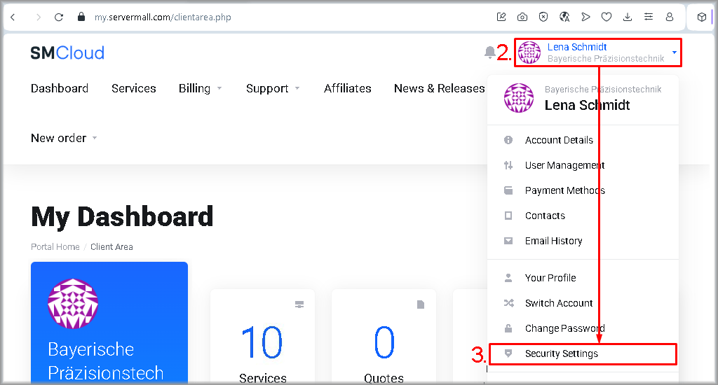 Two-factor authentication (2FA) in Servermall Cloud